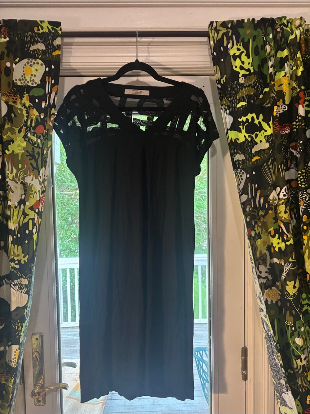Luxzuz one two Black Lace-Yoke Short Sleeve Midi Dress